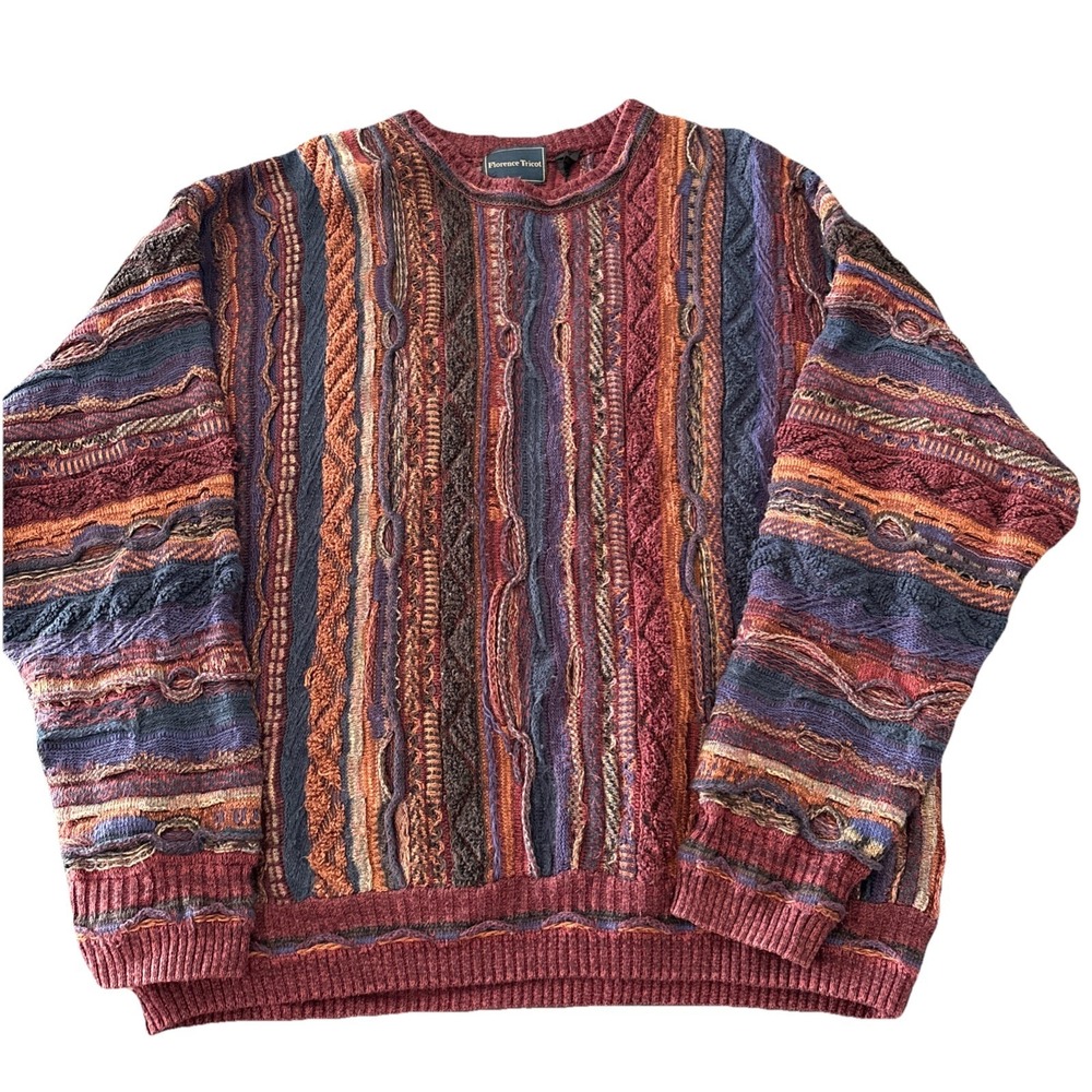 Florence Tricot Sweater Mens Large 3D Textured Chunky Knit Coogi Multicolored